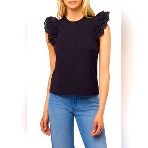 BNWT - Joe's Eyelet Flutter Sleeve Top, Black, Size M